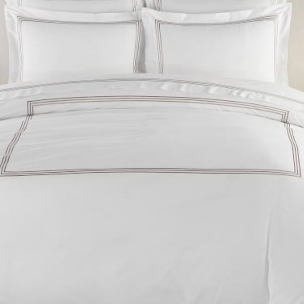 Pottery Barn Grand Percale Taupe KING Duvet Cover and 2 King Shams